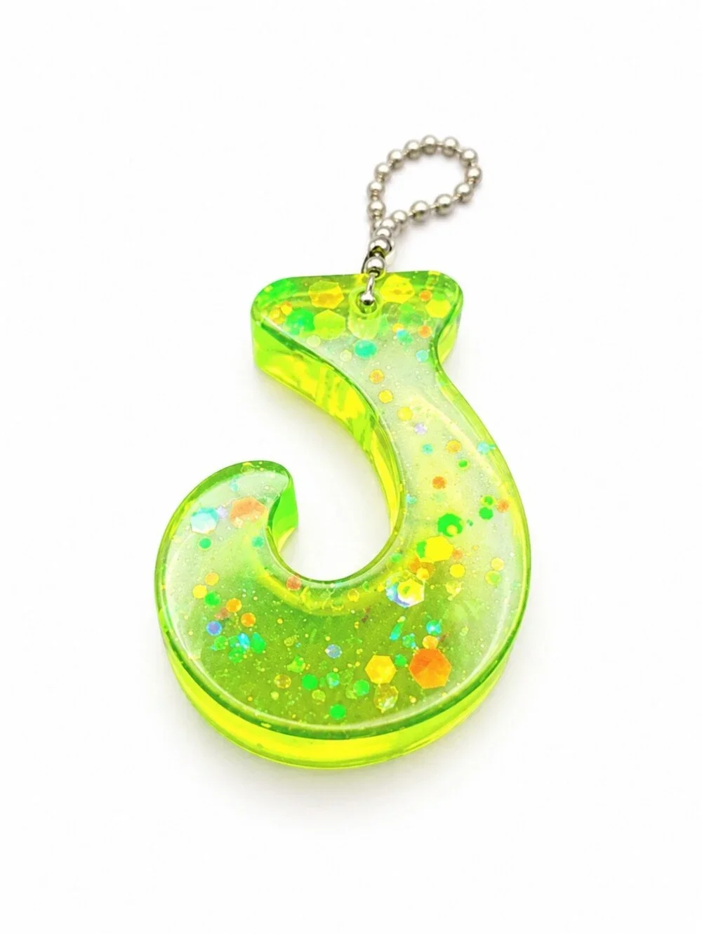 Handmade Lime Green Fluorescent Glitter Letter G Initial Keychain